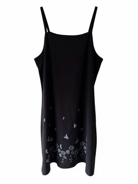 Black Y2K Dress with Floral & Butterfly Hem